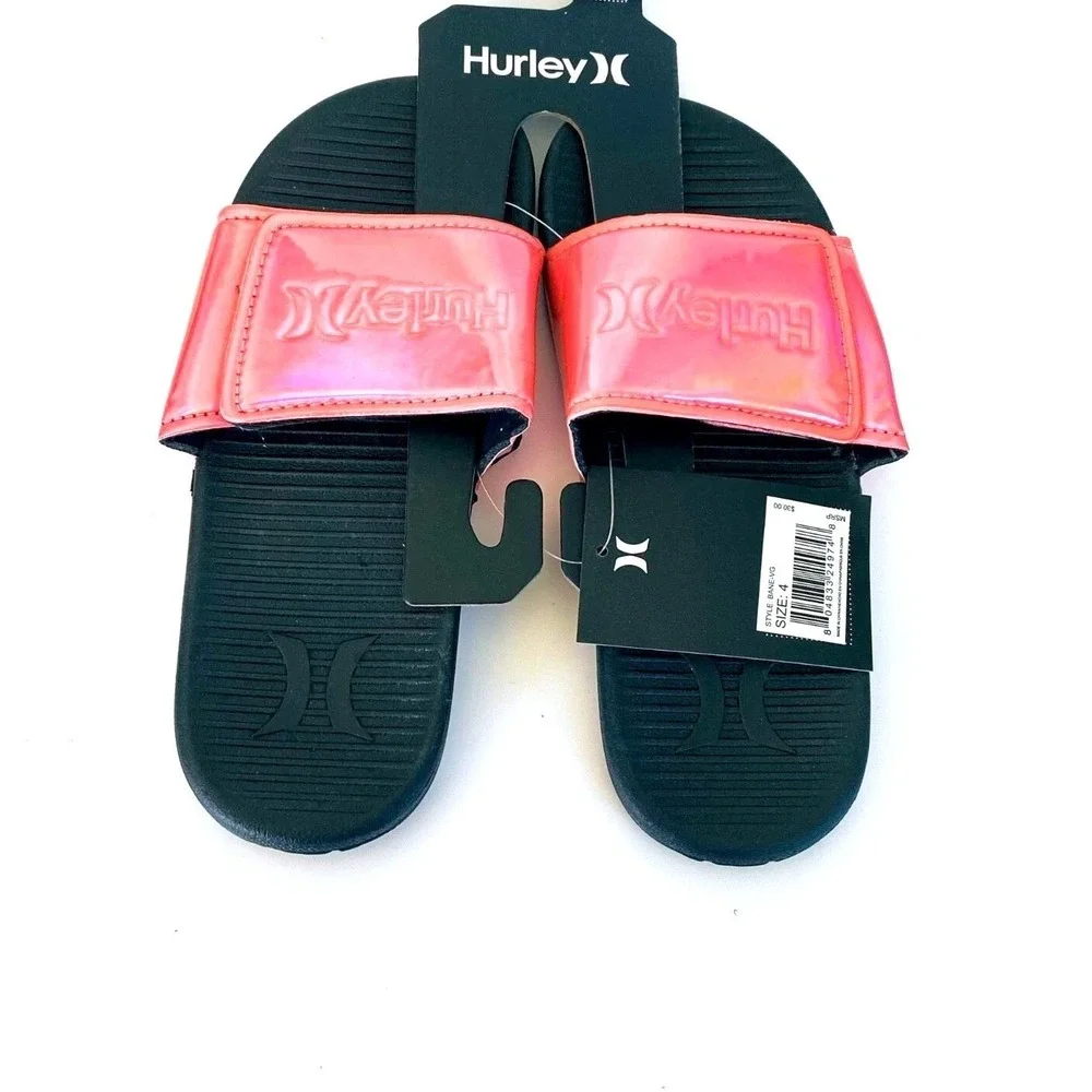 Hurley Kids Iridescent Pink Slide Sandals Cushioned Slip‎ On Sz 3 / #S8214